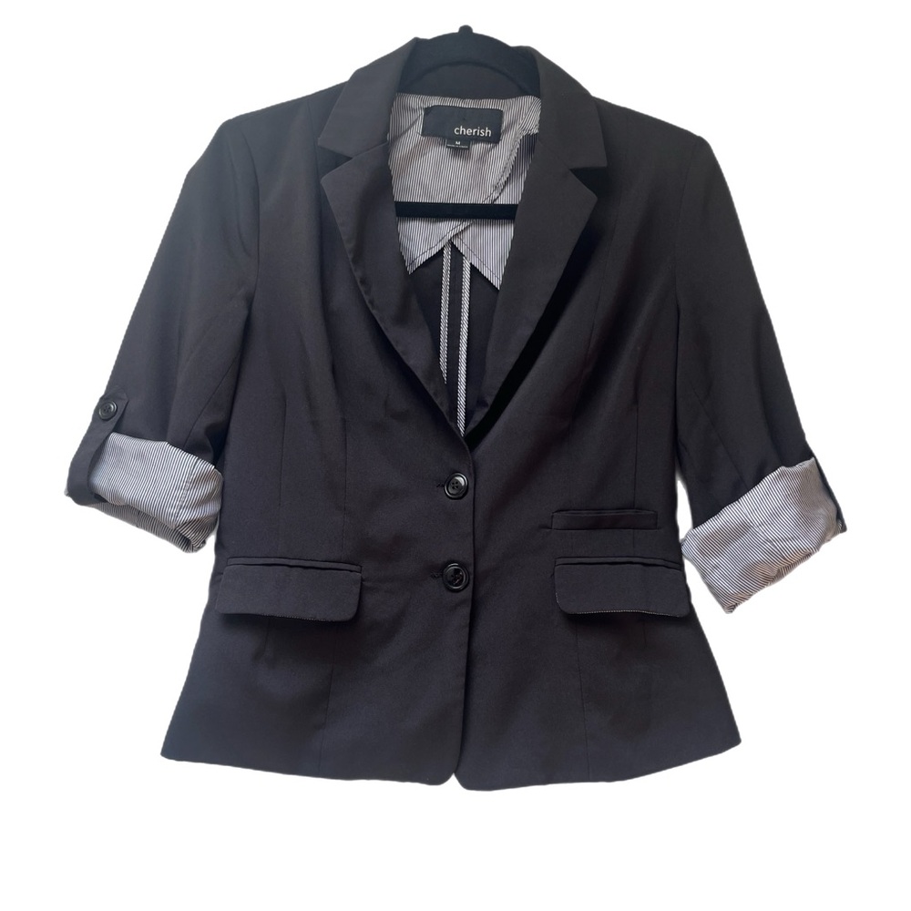 Cherish Black Blazer Structured Shoulders Notched Lapels